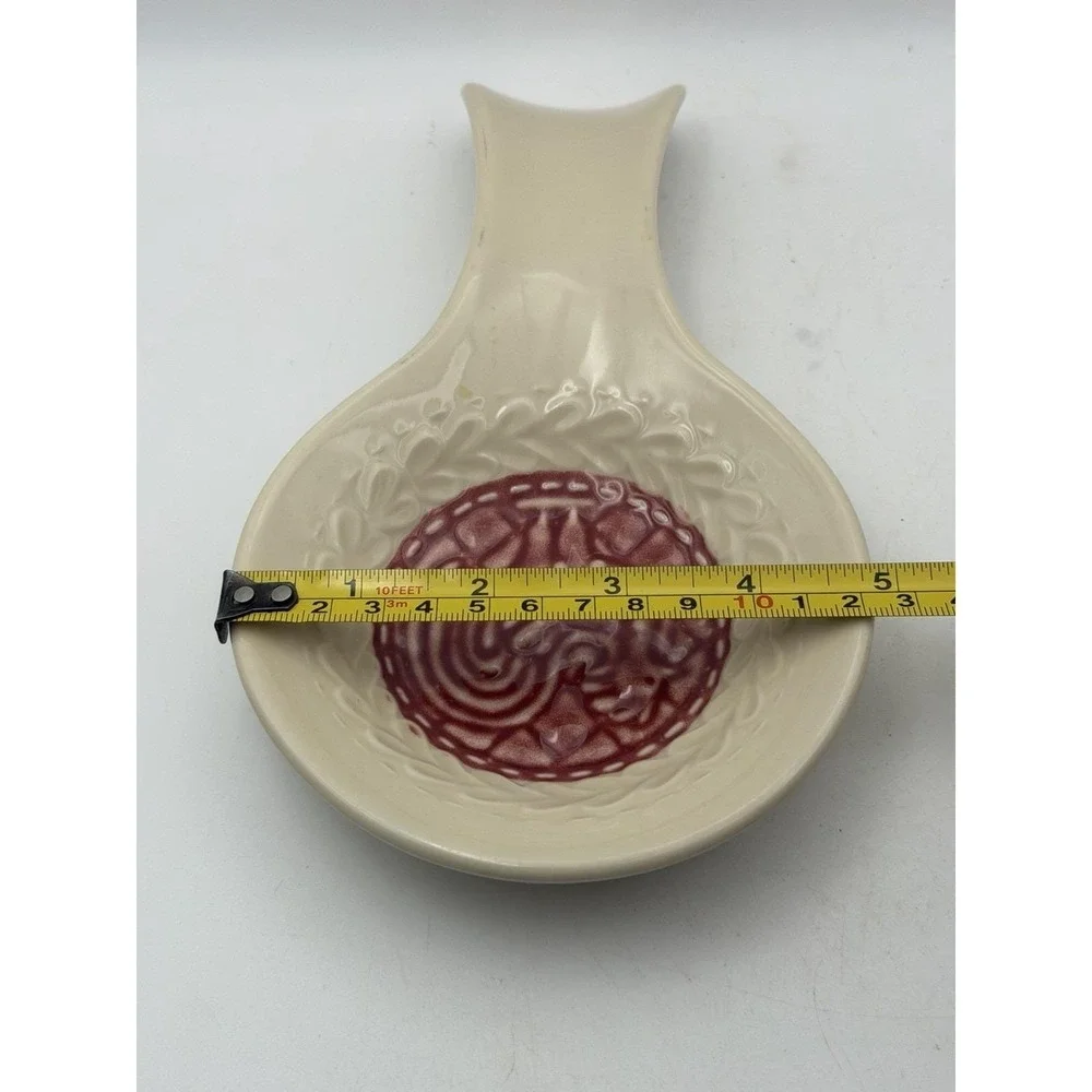 Longaberger Pottery American Craft Paprika Rooster Spoon Rest USA 8